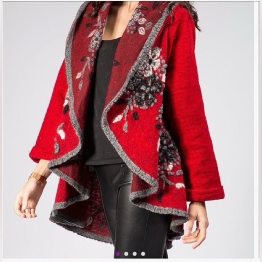 NWOT JNJ Couture Red Wool Blend Embroidered Jacket